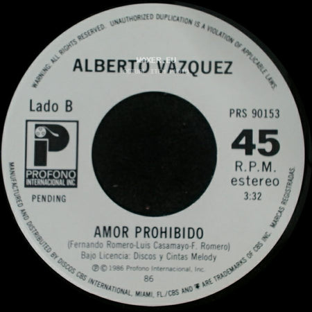 Alberto Vazquez - Y Tu Que Sabes / Amor Prohibido side B