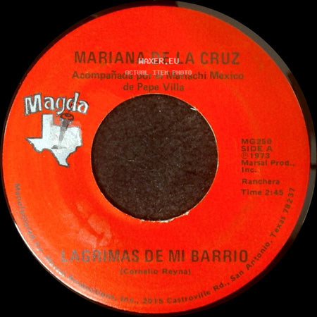 Mariana De La Cruz - Lagrimas De Mi Barrio / Quiero Mas Amor side A