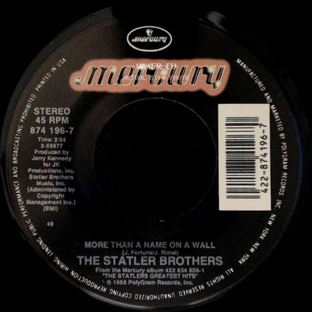 The Statler Brothers - More Than A Name On A Wall / Atlanta Blue side A