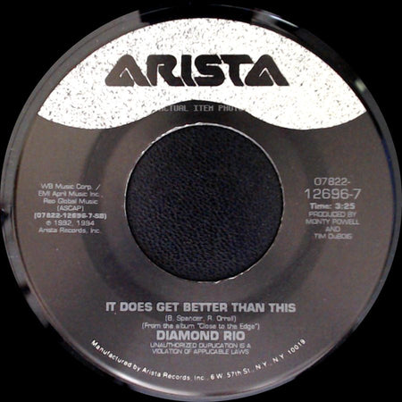Diamond Rio - Love A Little Stronger (Edited Version) / It Does Get Better Than This side B