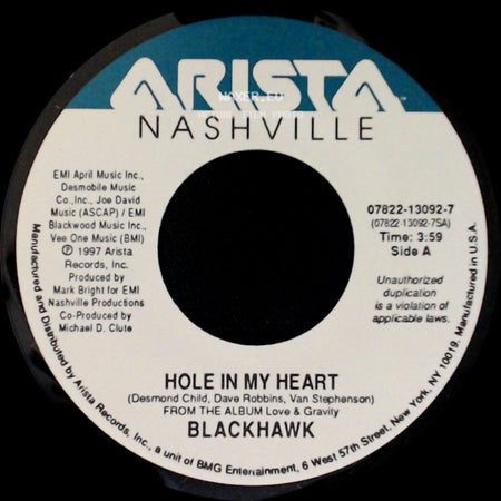 Blackhawk - Hole In My Heart / She Dances With Her Shadow side A