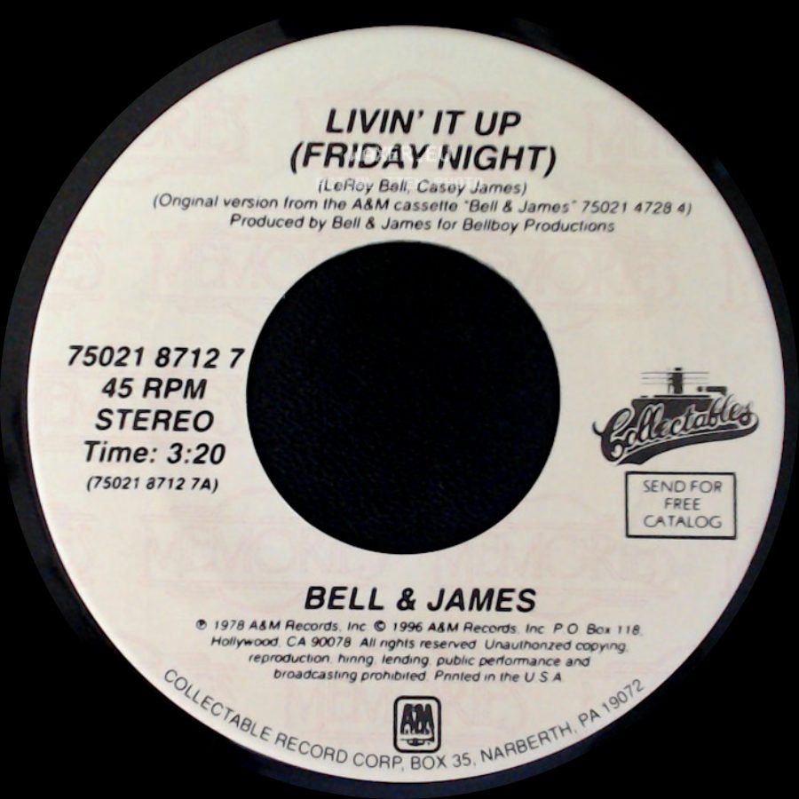 Bell & James / Chas Jankel - Livin' It Up (Friday Night) / Glad To Know You side A