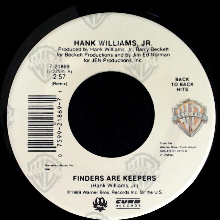 Hank Williams, Jr. - There's A Tear In My Beer (Duet With Hank Williams, Sr.) / Finders Are Keepers side B