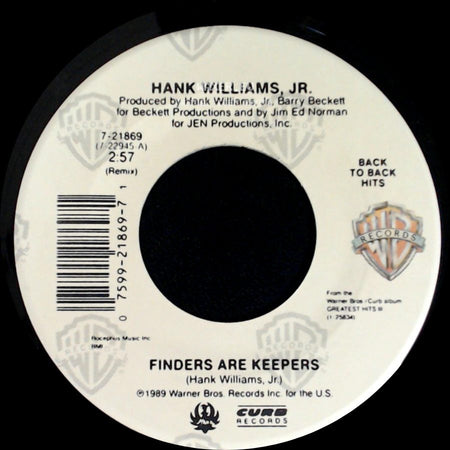Hank Williams, Jr. - There's A Tear In My Beer (Duet With Hank Williams, Sr.) / Finders Are Keepers side B