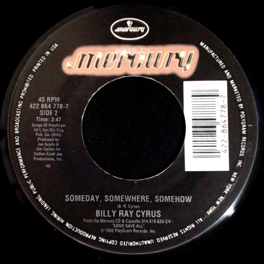 Billy Ray Cyrus - She's Not Cryin' Anymore / Someday, Somewhere, Somehow side B