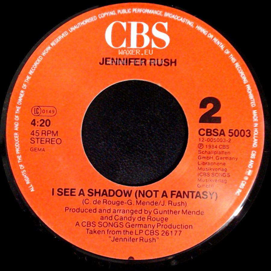 Jennifer Rush - The Power Of Love (Orchestral Remix) / I See A Shadow (Not A Fantasy) side B