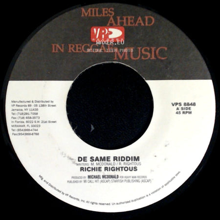 Richie Rightous / Shelene - De Same Riddim / Can't Stop Thinking side A