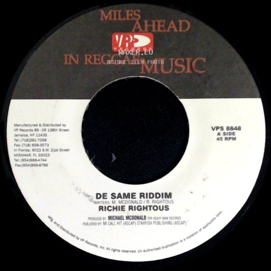 Richie Rightous / Shelene - De Same Riddim / Can't Stop Thinking side A