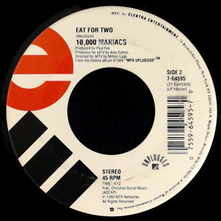 10,000 Maniacs - Because The Night / Eat For Two side B