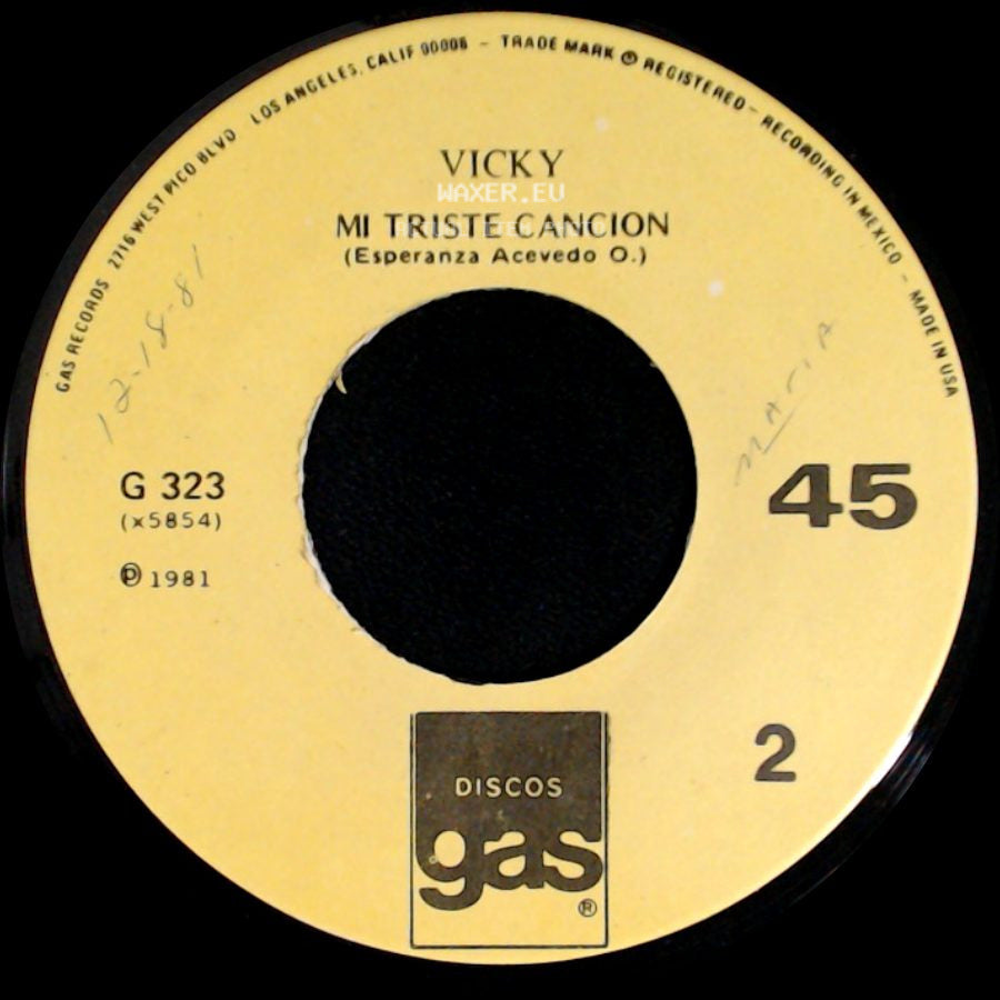 Vicky - Y Nunca Comprendi / Mi Triste Cancion side B