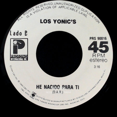 Los Yonic's - Titere / He Nacido Para Ti side B