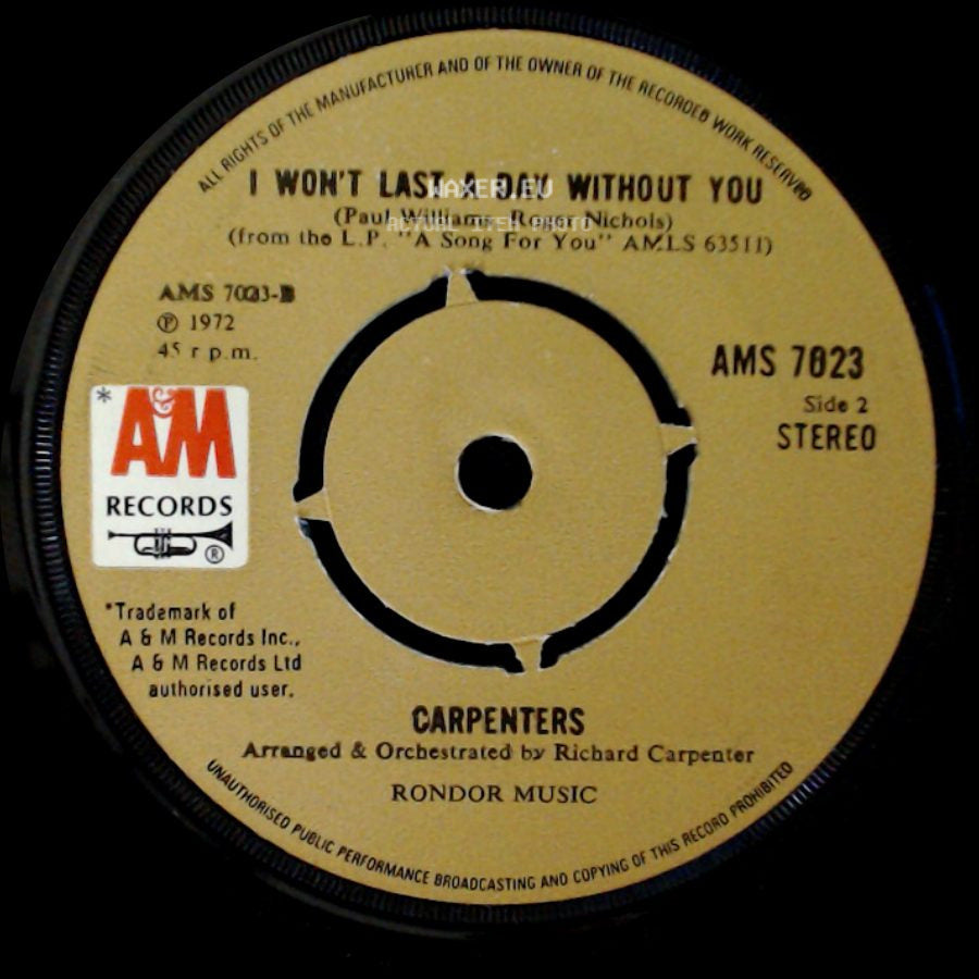 Carpenters - Goodbye To Love / I Won't Last A Day Without You side B