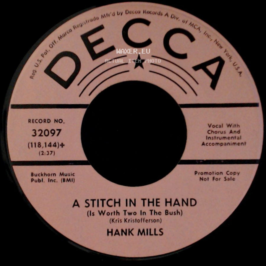 Hank Mills - Happy, Happy Songs / A Stitch In The Hand (Is Worth Two In The Bush) side B