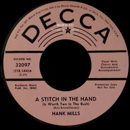 Hank Mills - Happy, Happy Songs / A Stitch In The Hand (Is Worth Two In The Bush) side B