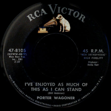 Porter Wagoner - One Way Ticket To The Blues / I've Enjoyed As Much Of This As I Can Stand side B