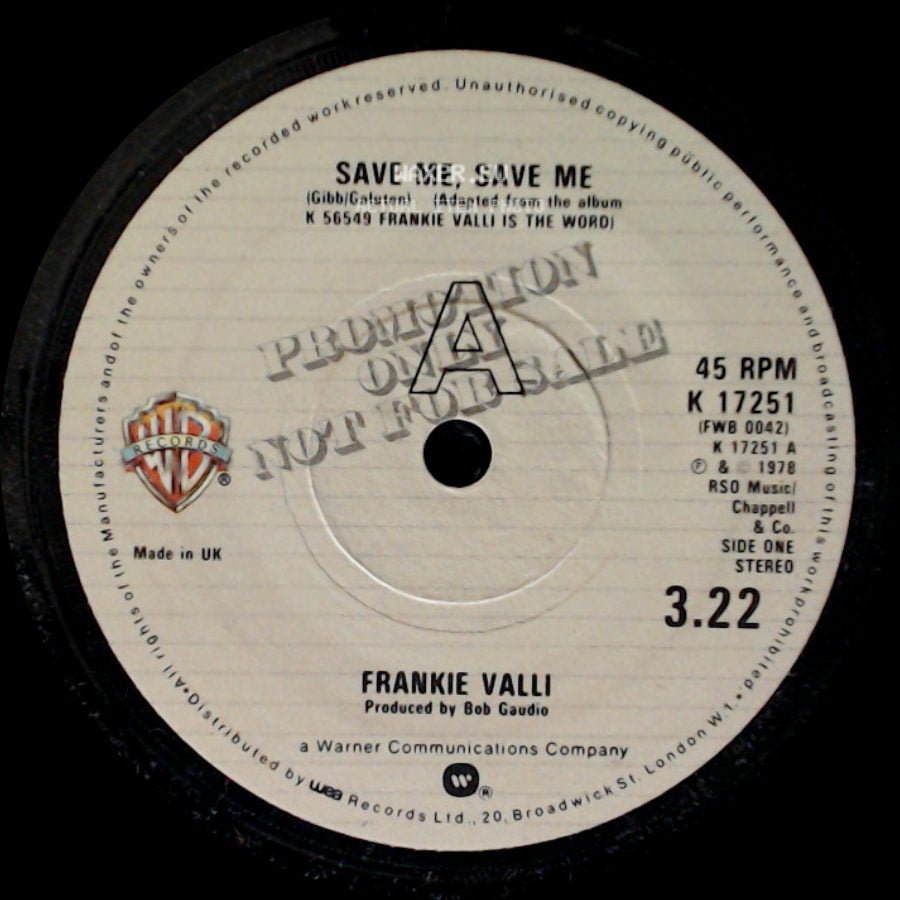 Frankie Valli - Save Me, Save Me / No Love At All side A