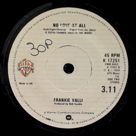 Frankie Valli - Save Me, Save Me / No Love At All side B