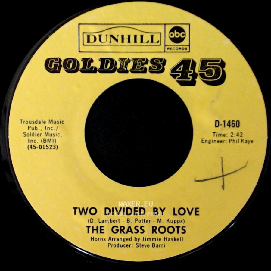 The Grass Roots - Sooner Or Later / Two Divided By Love side B