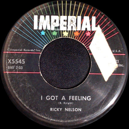 Ricky Nelson - Lonesome Town / I Got A Feeling side B