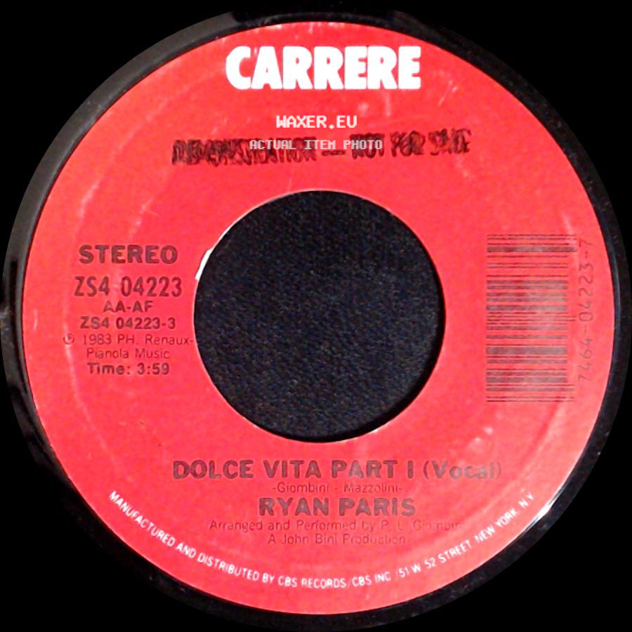 Ryan Paris - Dolce Vita Part I (Vocal) / Dolce Vita Part Ii (Instrumental) side A