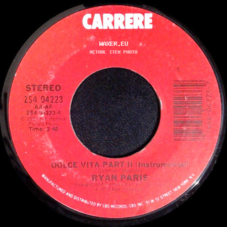 Ryan Paris - Dolce Vita Part I (Vocal) / Dolce Vita Part Ii (Instrumental) side B