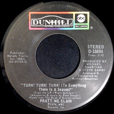 Pratt/Mc Clain - Here I Am / Turn! Turn! Turn! (To Everything There Is A Season) side B