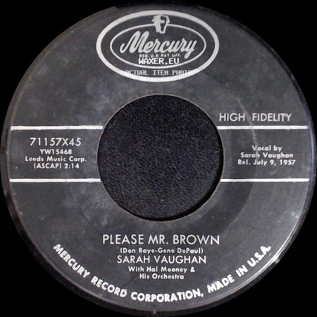 Sarah Vaughan - Please Mr. Brown / Band Of Angels side A