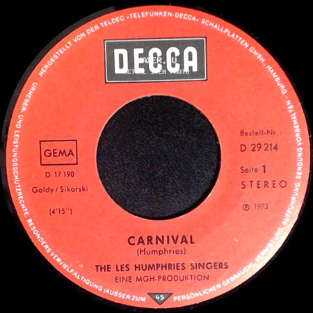 The Les Humphries Singers - Carnival / Kentucky Dew side A