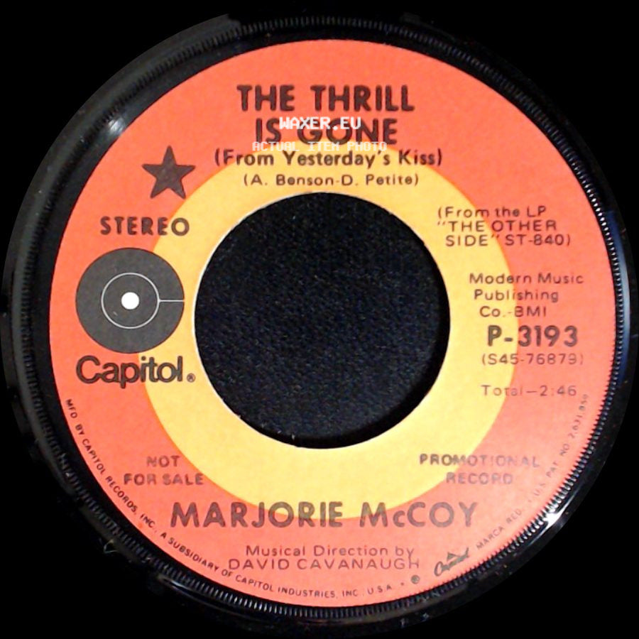 Marjorie Mccoy - The Morning After / The Thrill Is Gone (From Yesterday's Kiss) side B