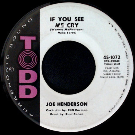 Joe Henderson - If You See Me Cry / Snap Your Fingers side A