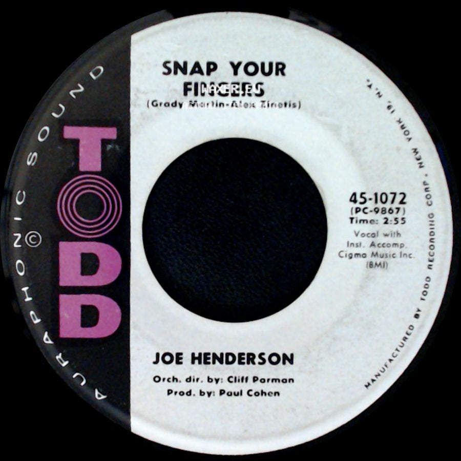 Joe Henderson - If You See Me Cry / Snap Your Fingers side B