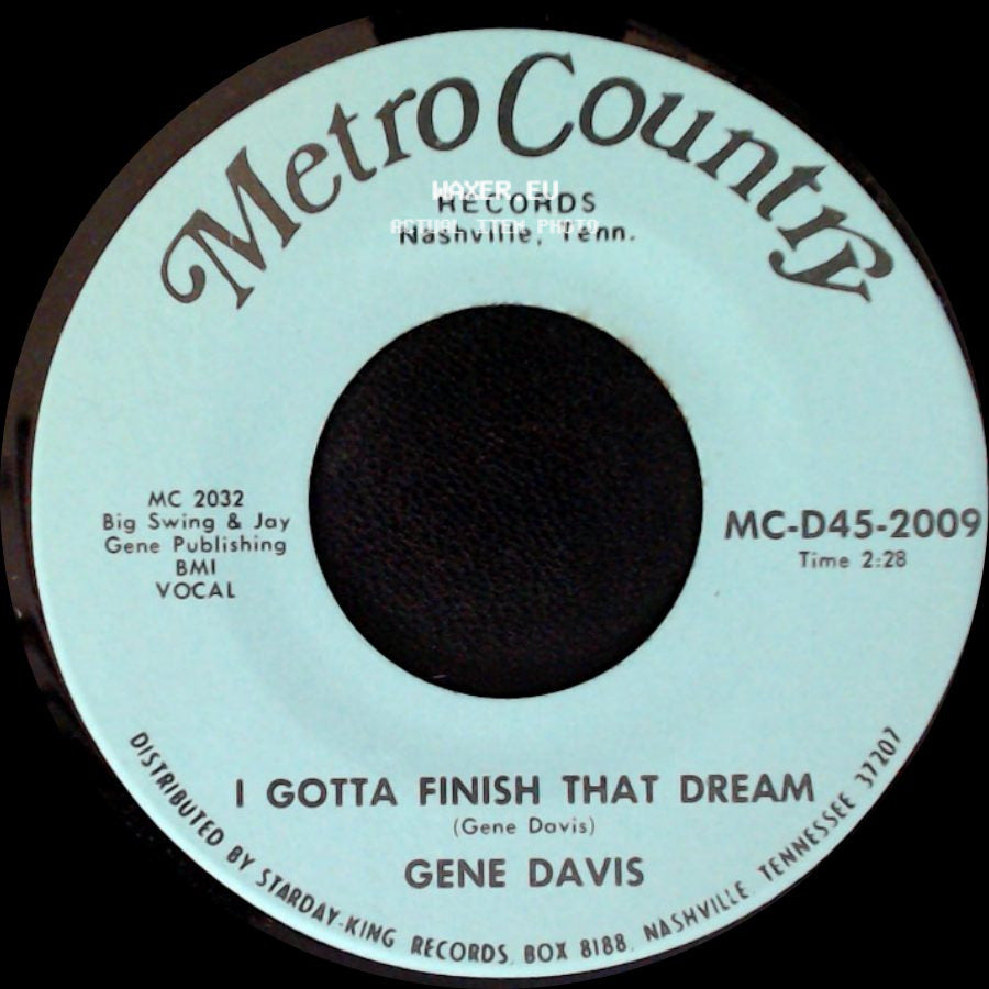 Gene Davis - I Need Help / I Gotta Finish That Dream side B
