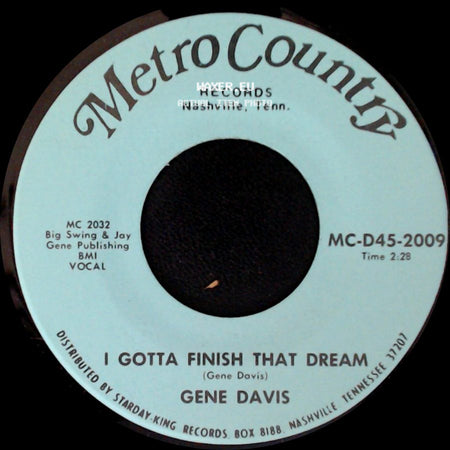 Gene Davis - I Need Help / I Gotta Finish That Dream side B