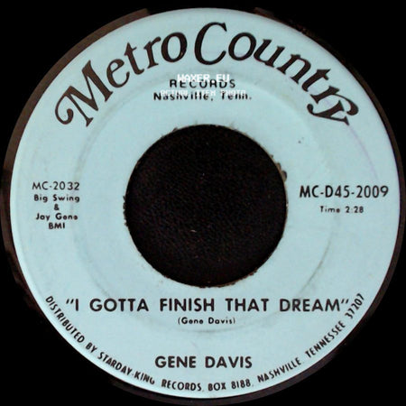 Gene Davis - I Need Help / I Gotta Finish That Dream side B