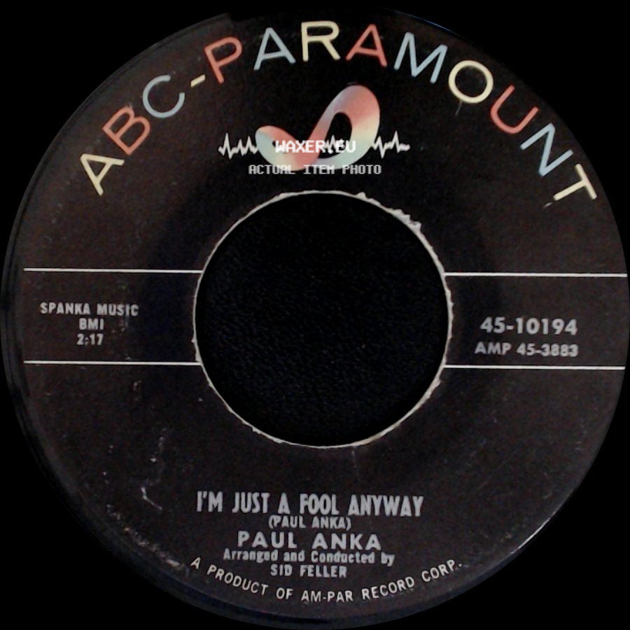 Paul Anka - Tonight My Love, Tonight / I'm Just A Fool Anyway side B