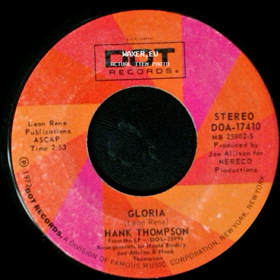 Hank Thompson - Cab Driver / Gloria side B