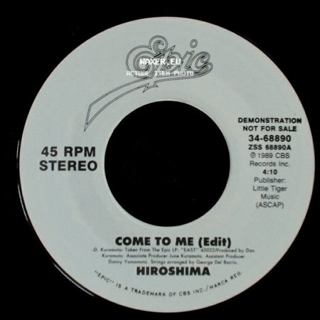 Hiroshima - Come To Me (Edit) / Come To Me (Edit) side B