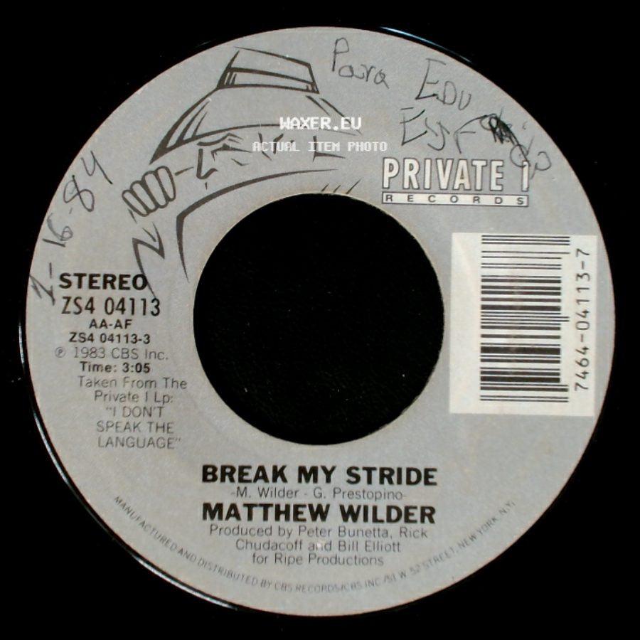Matthew Wilder - Break My Stride / Break My Stride (Instrumental) side A