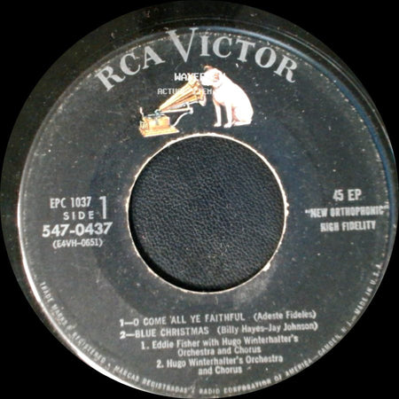 Eddie Fisher With Hugo Winterhalter's Orchestra And Chorus - Come 'all Ye Faithful / Blue Christmas / Unknown Title B side A