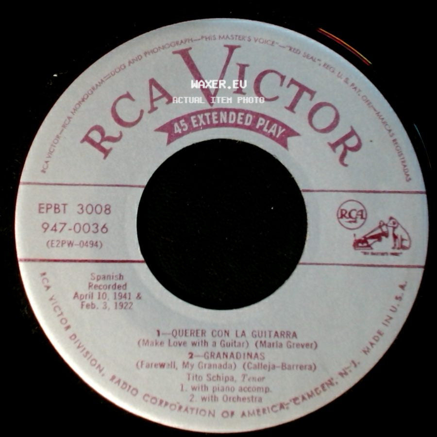Tito Schipa - La Partida / Valencia / 1-Querer Con La Guitarra / 2-Granadinas side B