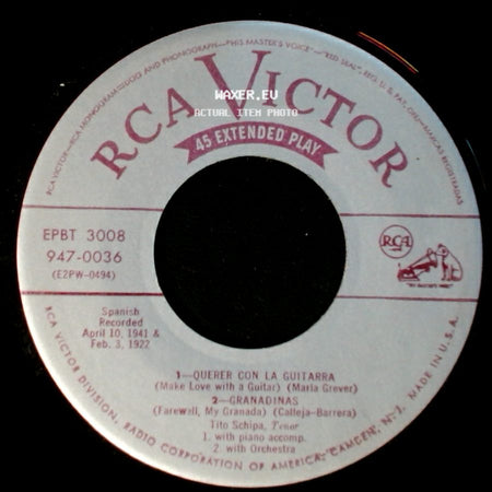 Tito Schipa - La Partida / Valencia / 1-Querer Con La Guitarra / 2-Granadinas side B