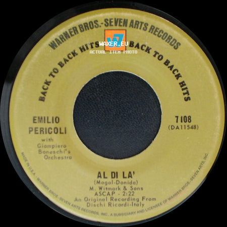 Emilio Pericoli / Emilio Pericoli With Giampiero Boneschi's Orchestra - Solo Piu Che Mai (Strangers In The Night) / Al Di La' side B