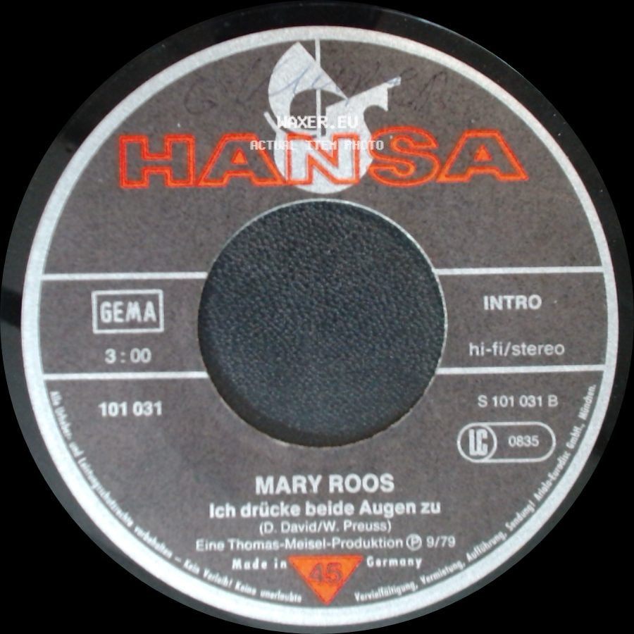 Mary Roos - Ich Werde Geh'n Heute Nacht (We Don't Talk Anymore) / Ich Drücke Beide Augen Zu side B