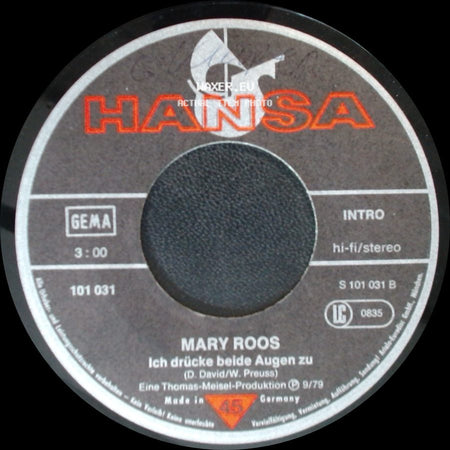 Mary Roos - Ich Werde Geh'n Heute Nacht (We Don't Talk Anymore) / Ich Drücke Beide Augen Zu side B