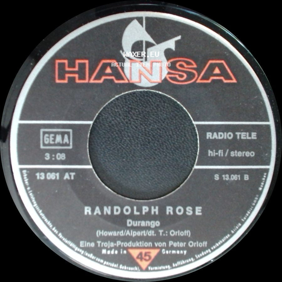 Randolph Rose - Durango / Heute Soll Sonntag Sein (Je Viens Diner Ce Soir) side A