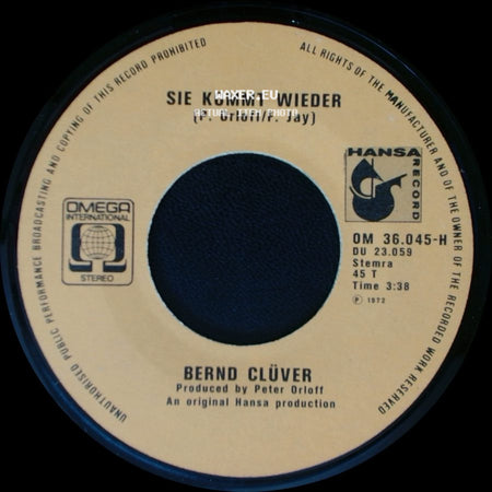 Bernd Clüver - Sie Kommt Wieder / Der Junge Mit Der Mundharmonika (Original: Mouth Organ Boy) side A
