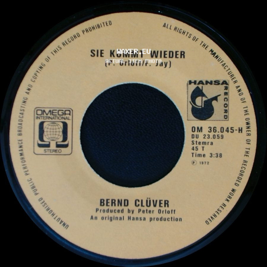 Bernd Clüver - Sie Kommt Wieder / Der Junge Mit Der Mundharmonika (Original: Mouth Organ Boy) side A