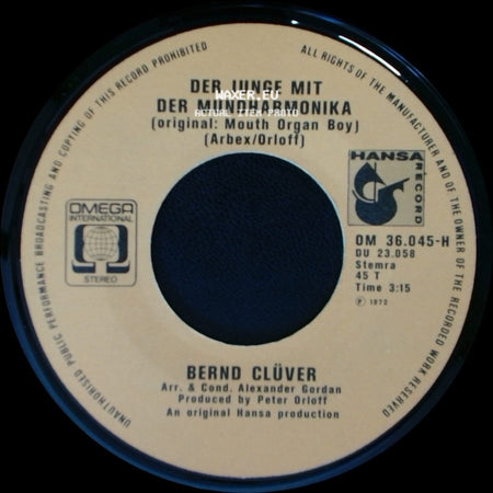Bernd Clüver - Sie Kommt Wieder / Der Junge Mit Der Mundharmonika (Original: Mouth Organ Boy) side B