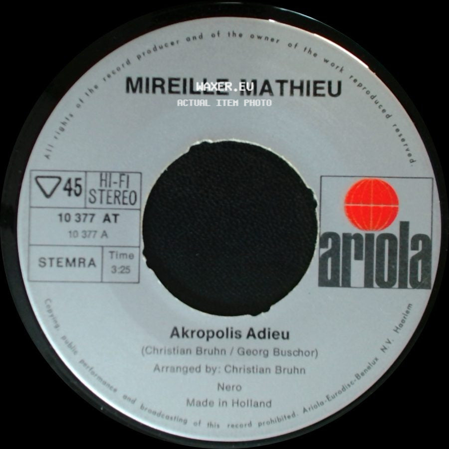Mireille Mathieu - Akropolis Adieu / Der Sommer Kommt Wieder side A