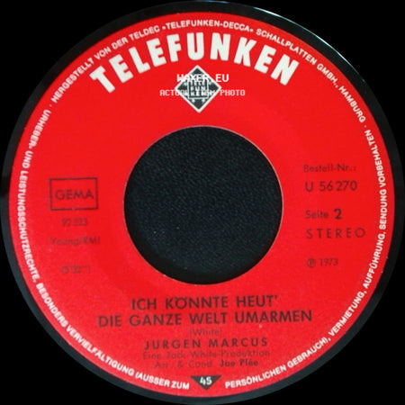 Jurgen Marcus - Ein Festival Der Liebe / Ich Konnte Heut' Die Ganze Welt Umarmen side B